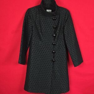 TIBI Pea Coat Polka Dot Black Wool Blend Womens Size 4